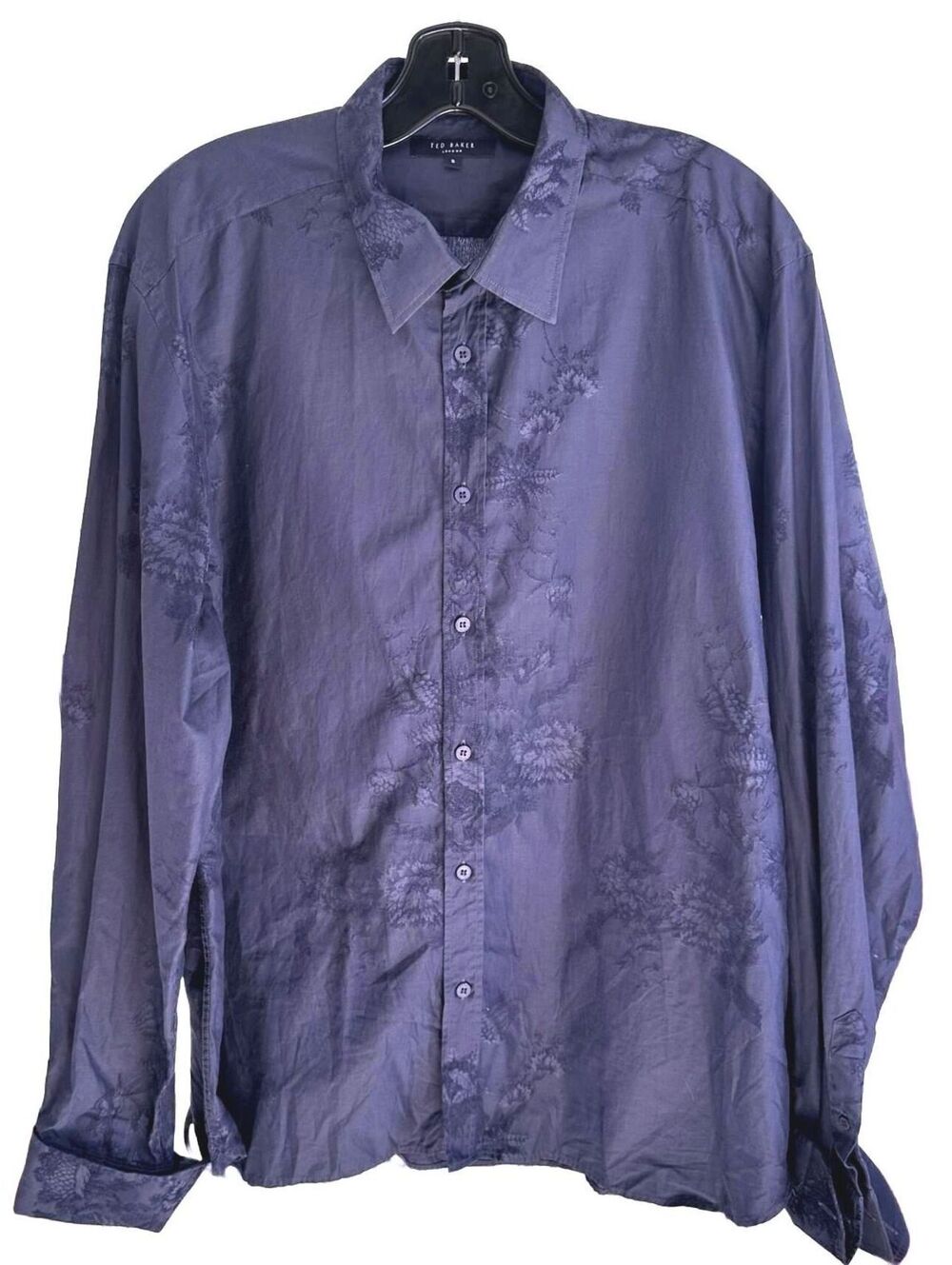 Ted Baker London Men's Tonal Navy Floral Dress 100% Cotton Shirt - Size 5 (XL)